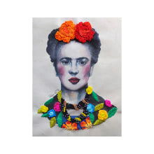 Mi Versión de Frida. Traditional illustration, Watercolor Painting, Embroider & Ink Illustration project by Priscilla Carrera Murray - 02.05.2021