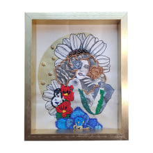 Collage Mujer con Bordados sobre Tela. Traditional illustration, Collage, Pencil Drawing, Watercolor Painting, Embroider & Ink Illustration project by Priscilla Carrera Murray - 04.12.2021