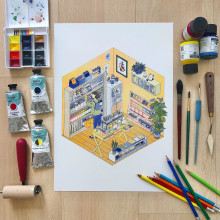 Artist in a Supply Store. Un proyecto de Ilustración tradicional, Serigrafía, Ilustración digital, Estampación e Ilustración infantil de Isabelle Lin - 18.04.2021
