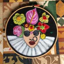 The flower woman: Embroidery and paint. Traditional illustration, Fashion, and Embroider project by Diana Linda - 04.19.2021