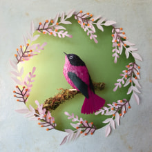 Pájaro en rosa mexicano. Un proyecto de Artesanía y Papercraft de Gabriela Castellanos - 19.04.2021