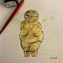 I found inspiration on the International Day of Mother Earth and drew "Venus of Willendorf" using the blotted line technique and watercoloring. . Character Design, Collage, Children's Illustration, and Graphic Humor project by Eleni Konstantinidou - 04.20.2021