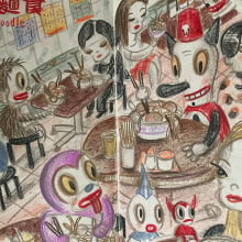 Sketchbook drawings of global dining experiences. Traditional illustration, Character Design, Fine Arts, Sketching, Pencil Drawing, Drawing, Stor, telling, Sketchbook, and Narrative project by Gary Baseman - 05.04.2021