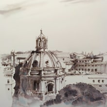 Rome, ink and watercolor painting. Un proyecto de Bellas Artes, Paisajismo y Pintura de Ekaterina Chistiakova - 18.05.2021