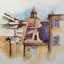 Rome, ink and watercolor painting. Architecture, Fine Arts, L, scape Architecture, and Painting project by Ekaterina Chistiakova - 05.18.2021