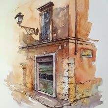Rome, city corner, ink and watercolor painting. Un proyecto de Arquitectura, Bellas Artes, Paisajismo y Pintura de Ekaterina Chistiakova - 18.05.2021