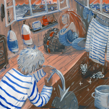 My project in Narrative Illustration: Tell a Story without Words course: Fisherman and Mermaid. Traditional illustration, Drawing, Stor, telling, Narrative, Editorial Illustration, and Gouache Painting project by Sasha Kuznetsova - 05.19.2021