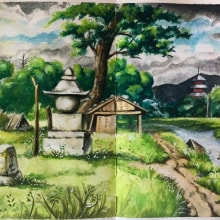 Landscapes, Studio Ghibli (Gouache). Ilustração tradicional projeto de Susana Higuero - 30.05.2021