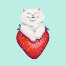 Strawberry cat forever. Un proyecto de Ilustración digital, Ilustración de retrato, Dibujo de Retrato y Pintura digital de Leticia Arriaga - 05.04.2021
