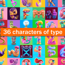 36 characters of type. Design, Traditional illustration, 3D, Art Direction, Character Design, T, pograph, Writing, Calligraph, Lettering, Digital Illustration, 3D Modeling, 3D Character Design, Instagram, 3D Design, Digital Lettering, Digital Design, 3D Lettering, and Digital Drawing project by zinkete - 06.07.2021