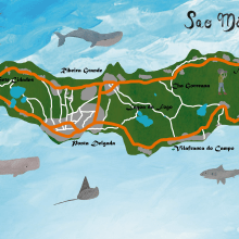 Mapa ilustrado de Sao Miguel (Azores). Un proyecto de Ilustración tradicional, Infografía, Dibujo, Ilustración digital, Dibujo artístico y Pintura digital de mipropianube - 10.06.2021