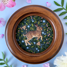 Hare on Green. Traditional illustration, and Embroider project by Chloe Giordano - 06.18.2021
