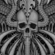 biomechanical skull. Un proyecto de Ilustración tradicional de Rodrigo Cámara - 24.06.2021