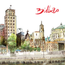 Barrios de Bilbao. Traditional illustration, Fine Arts, L, and scape Architecture project by Alberto Muriel - 10.25.2017