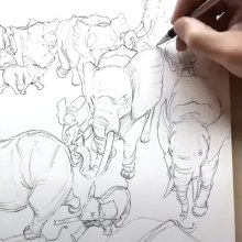 Elephants From Imagination. Un proyecto de Ilustración, Dibujo a lápiz, Dibujo y Dibujo artístico de Tom Fox - 05.07.2021
