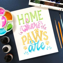 My project in Lettering in Vibrant Watercolor course "Home is Where the Paws Are". Un proyecto de Lettering, Pintura a la acuarela, H y lettering de Lauma Sarma - 05.07.2021