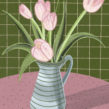 Tulipanes en jarra. Traditional illustration, Botanical Illustration, Digital Drawing, and Digital Painting project by Bárbara Martínez Calvo - 03.28.2021