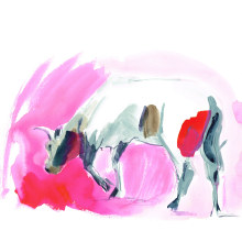 Oxen. Illustration, Fine Arts, Painting, Sketching, Creativit, Drawing, Watercolor Painting, Artistic Drawing, Brush Painting, Sketchbook, Ink Illustration, Naturalistic Illustration, and Gouache Painting project by Laura McKendry - 07.09.2021