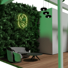 Stand JuicyFields_ Cannabis EXPO, México . Un proyecto de Diseño, 3D, Dirección de arte, Diseño gráfico, Diseño de interiores y Diseño de iluminación de Micaela Serra - 24.06.2021
