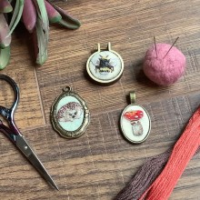 My project in Miniature Needlework: Make Embroidered Jewelry course. Jewelr, Design, Embroider, and Textile Illustration project by Tamra Griggers - 07.21.2021