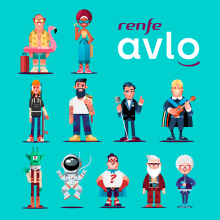 Personajes AVLO-RENFE. Un proyecto de Ilustración tradicional, Animación y Diseño de personajes de Ricardo Polo López - 01.07.2021