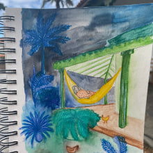 Rainy evening in finca. Traditional illustration, Sketching, Creativit, Drawing, Watercolor Painting, Sketchbook, and Gouache Painting project by Greta Ginotyte - 08.30.2021