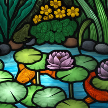 Apple Tree and Pond Stained Glass Window. Interiores projeto de Flora Jamieson - 03.09.2021