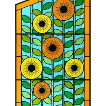 Contemporary Stained Glass Sunflower Window for a French Farmhouse. Interior Decoration project by Flora Jamieson - 09.09.2021