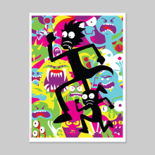 Rick & Morty - Screen printed poster. Un proyecto de Diseño, Ilustración tradicional, Publicidad, Diseño gráfico, Marketing, Serigrafía, Diseño de carteles, Diseño digital y Dibujo digital de Dan Stiles - 01.01.2018