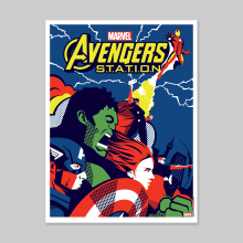 Marvel Avengers - Screen printed poster. Design, Traditional illustration, Advertising, Graphic Design, Marketing, and Screen Printing project by Dan Stiles - 01.01.2020