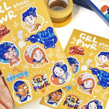 GRL PWR - HOLO sticker sheet. Traditional illustration, and Paper Craft project by Ruth Martínez - 09.23.2021