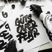 "Guts Over Fear". Calligraph, Lettering, Brush Painting, and Brush Pen Calligraph project by Snooze One - 09.27.2021