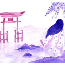 Mi Proyecto del curso: Ilustración en acuarela con influencia japonesa. Traditional illustration, Drawing, and Watercolor Painting project by Ximena Martinez - 09.27.2021