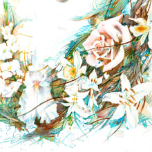 Seven Flowers - Kylie Minogue for M&S. Un proyecto de Ilustración tradicional, Bellas Artes, Pintura, Bocetado, Dibujo a lápiz, Pintura a la acuarela, Ilustración de retrato, Ilustración con tinta, Diseño floral y vegetal de Carne Griffiths - 29.04.2018