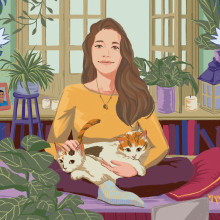 Ale y sus gatos. Design, Traditional illustration, Graphic Design, Drawing, Digital Illustration, Portrait Drawing, and Artistic Drawing project by Celeste Vargas Hoshi - 11.02.2021