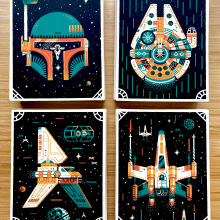 Star Wars Retro Ships. Traditional illustration, Screen Printing, Vector Illustration, and Poster Design project by Erikas Chesonis - 11.16.2021