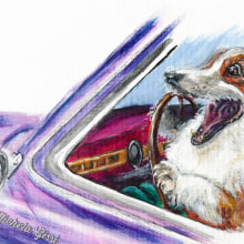 My funny driving dog. Traditional illustration, Acr, and lic Painting project by Michela Gissi - 11.22.2021
