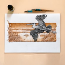 In a Misty Marsh- Pen and ink drawing. Un proyecto de Ilustración tradicional, Dibujo, Ilustración con tinta e Ilustración naturalista				 de Philip Harris - 09.06.2021
