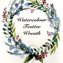 Festive Wreath. The full pdf can be downloaded for free from my website. Un proyecto de Pintura a la acuarela de Sarah Stokes - 20.12.2021