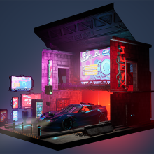 My project in Game Environment Design: Cyberpunk Scenes with Unreal Engine course. Un proyecto de 3D, Animación, Dirección de arte, Animación 3D, Videojuegos, Diseño de videojuegos y Desarrollo de videojuegos de reid_lucier - 22.12.2021