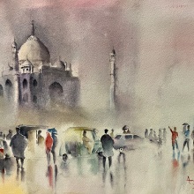 wet day in Agra, India. Fine Arts, Painting, and Watercolor Painting project by Anil Khare - 12.22.2021