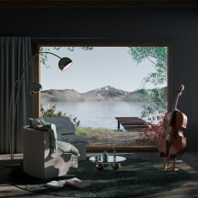 Cello by the lake: my project in Interior ArchViz course by Camille Boldt. Architecture, Interior Architecture, Digital Architecture, and ArchVIZ project by Frank Bosma - 12.29.2021