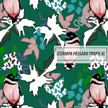 Pássaro Tropical Pattern. Design, Ilustração tradicional, Artesanato, e Moda projeto de anacarolferrr - 07.01.2022