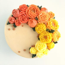 Fall Floral Ombre Cake. Design, Artesanato, Culinária, e Artes culinárias projeto de Liz Shim - 11.01.2022