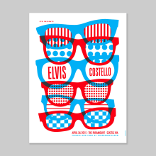 Elvis Costello screen printed poster. Un proyecto de Diseño, Ilustración tradicional, Publicidad, Música, Diseño gráfico y Serigrafía de Dan Stiles - 01.03.2015