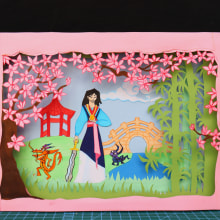 My project in Paper Cutting: Create Paper Scenes with Depth course - Mulan Inspired. Traditional illustration, Arts, Crafts, Editorial Design, Paper Craft, Stor, telling, Bookbinding, Children's Illustration, and DIY project by Akanksha divi - 02.02.2022
