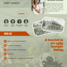 Fact Sheet for School Presentation on Jamaica Kincaid's "A Small Place". Design, Graphic Design & Infographics project by Pedro Guevara - 09.24.2021