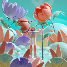 Las chicas de las flores. Un projet de Illustration traditionnelle, 3D, Illustration numérique , et Modélisation 3D de Tati Astua - 10.02.2022
