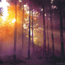 "Purple Sunset Forest" - watercolor speedpainting video. Vídeo, e Pintura em aquarela projeto de Katarzyna Kmiecik - 02.01.2021