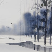 How to paint a simple winter landscape in watercolor . Un proyecto de Pintura de Christian Koivumaa - 12.02.2022